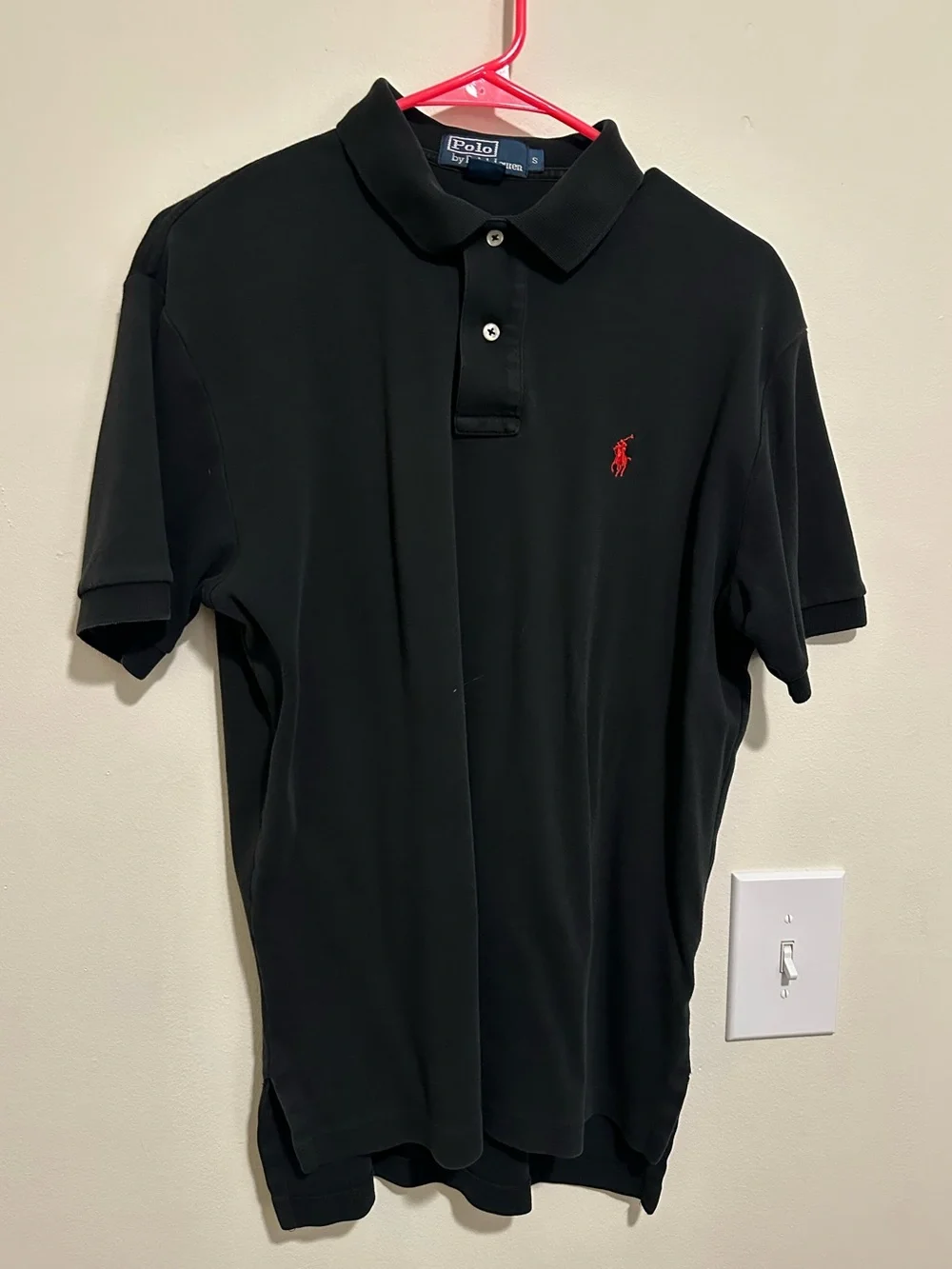Ralph Lauren Black Polo with Red Pony Embroidery - Size Small